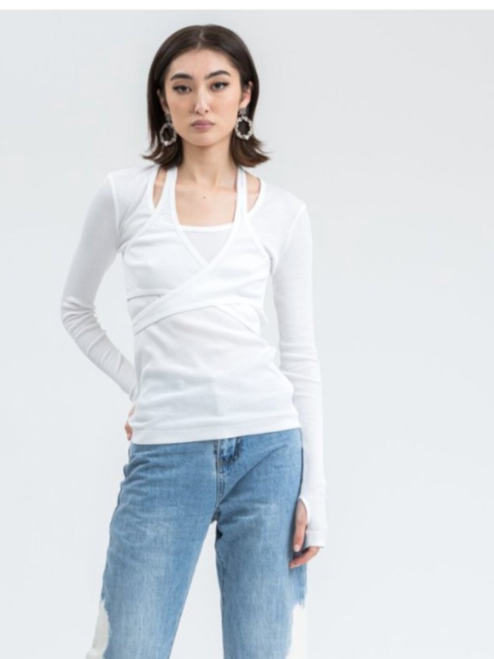 HELMUT LANG Wrap Long Sleeve Tee white top